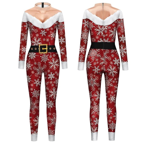 Jultomte Snowflake Män Kvinnor Sexig Slim Jumpsuit Catsuit Cosplay Kostymer Zentai Halloween Party Bodysuit Women XL