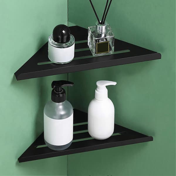 1/2 stk 304 Hjørnehyller i rustfritt stål til bad med dreneringsdesign Silver 2pcs