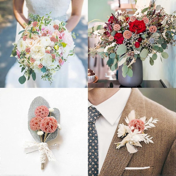 24 stk. Tørrede Craspedia Billy Balls Blomster, 18 Naturlige Tørrede Blomster Buket til Vase Blomsterarrangementer Bryllupsbord Midterstykker Fest DIY Hjem De