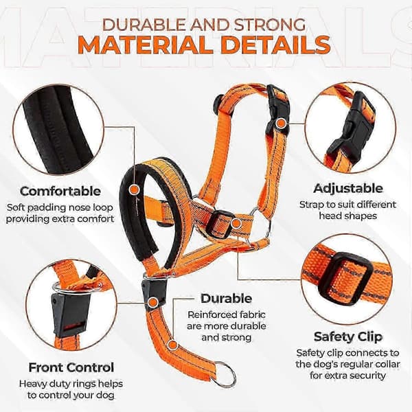 Justerbar \"No-Pull\" Hundsele med Reflexband och Säkerhetskrage för Träning Orange M