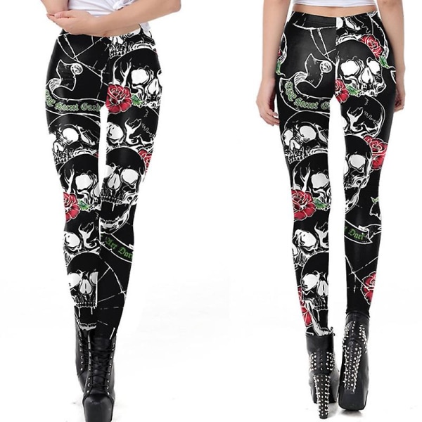 Halloween Leggings för kvinnor Roliga grafiska stretchiga byxor style 6 S