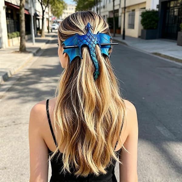 Halloween Middelalderlig Drageformet Hårspænde, Kunstlæder Vinget Drage Hårklemme til Cosplay Opsat Hårstyling blue