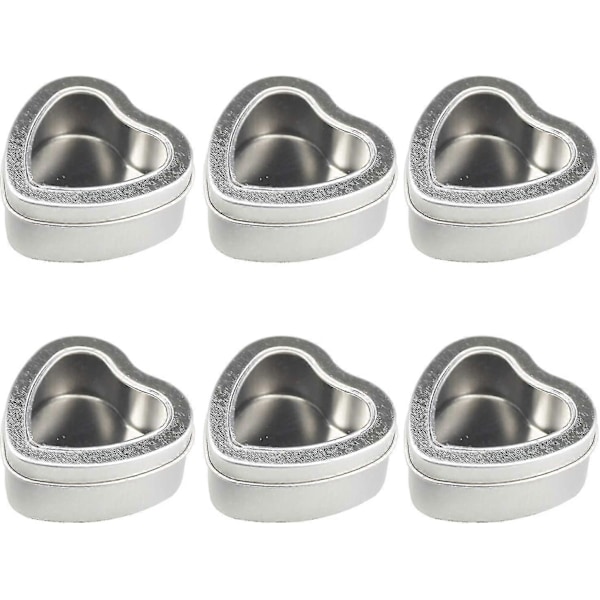 6-pack 4oz Tomma Hjärtformade Silvermetallburkar med Fönster för Ljustillverkning, Godis