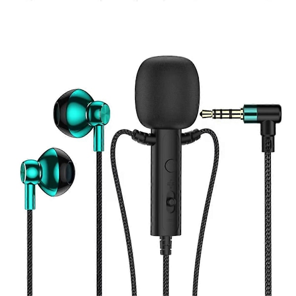 3,5 mm In-Ear Lavalier Mikrofon med Øretelefon Klips Mikrofon svart Grønn