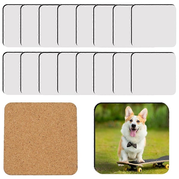 18 stk. Sublimering Firkant Brikker MDF Emner Hardboard Kork Brikker