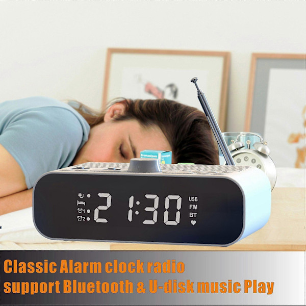 FM-klockradio med Bluetooth-streaming, LED-display, dubbel väckarklocka, 1500MAh Hi-Fi-högtalare med