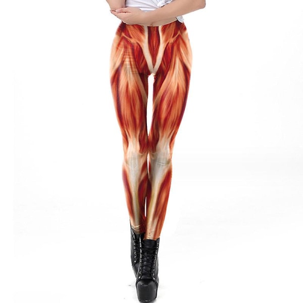 Kvinnor Halloween 3d Muscle Print Costume Skinny Catsuit Stretch Jumpsuit Bodysuit LEGGINGS S