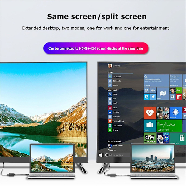 USB 3.0 til Dual HDMI-adapter Ekstern video Støtter kun Windows