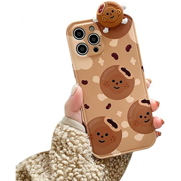 Pige Kvinder Sød Kawaii Sjov Rund Brun Cookie Blød TPU Gummi Telefon Cover med 3D Cookie Caby Dekoration til iPhone, Fuld Kropsbeskyttelse Ridsefast