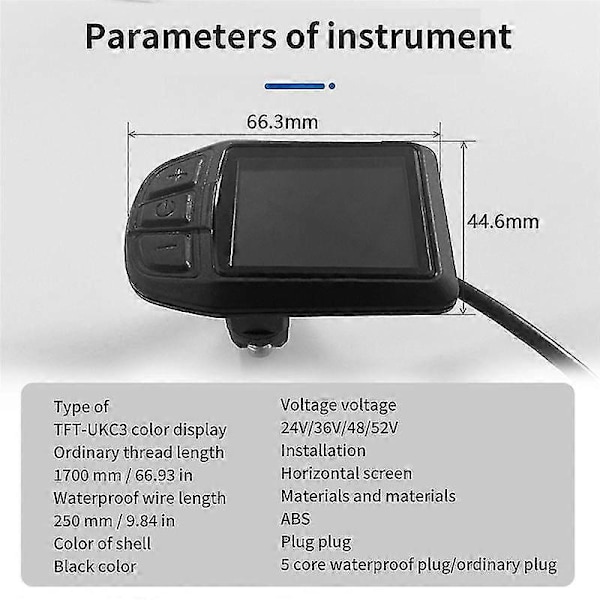 LCD TFT UKC3 Display Hastighet Batteritid Indikator för Elcykel 24V 36V 48V Motor Konvertering