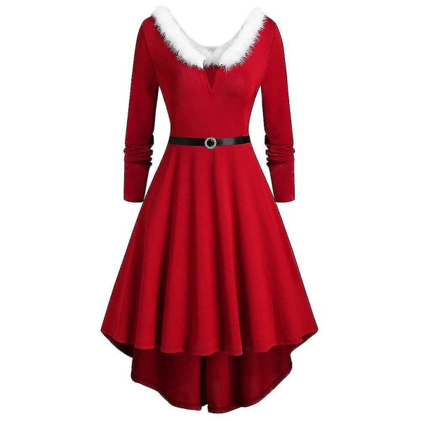 Jul Kvinnor Jultomte Kostym Midi Skater Dress Xmas Fancy Dress Red L