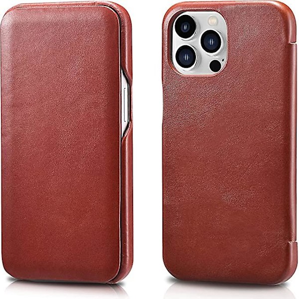 Læder Folio Etui Kompatibelt med iPhone 13 Pro - Vintage Stil Ægte Læder Flip Folio Design Cover - Indbygget Magnetisk Lukning - Rød