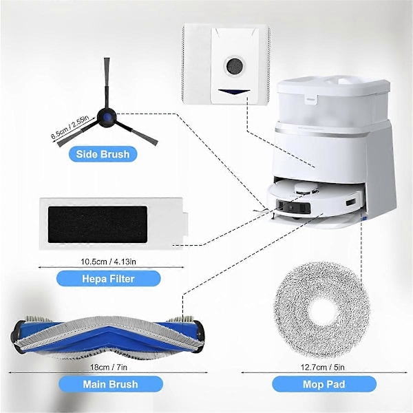 Til ECOVACS DEEBOT T30 PRO OMNI, T30 OMNI Robotstøvsuger Hovedbørste Sidebørste HEPA-filtre Moppeklud
