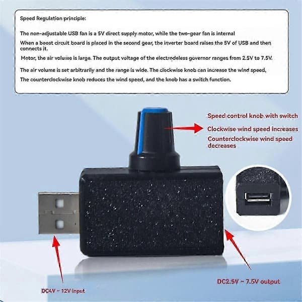 5V USB Ventilator Hastighedsregulator Spændingsreguleringsmodul Motor Hastighedsregulator USB-A Interface DIY He-FO SAHN