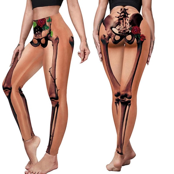 Kvinnor Halloween Leggings Pumpkin Skull High Waist Kostym Legging style 2 M