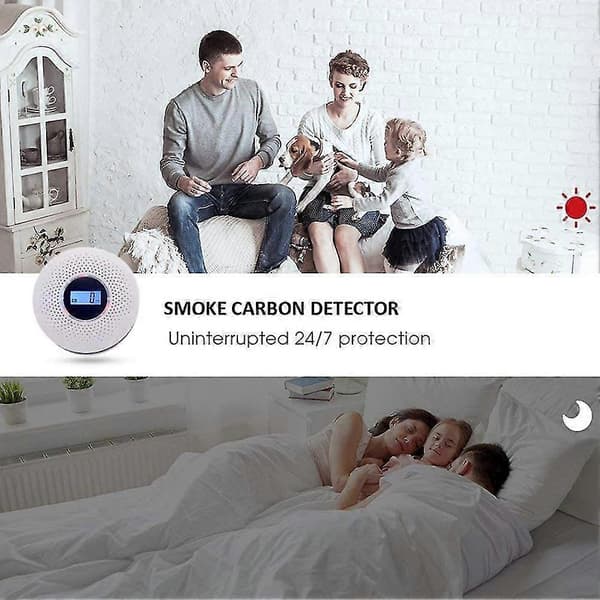 Dobbelt Sensor Kontor Batteridrevet Røg CO Detektor LCD Display