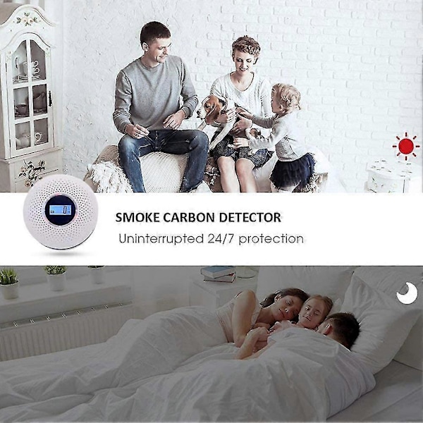 Dubbel Sensor Kontor Batteridriven Rök- och Kolmonoxiddetektor LCD-Display