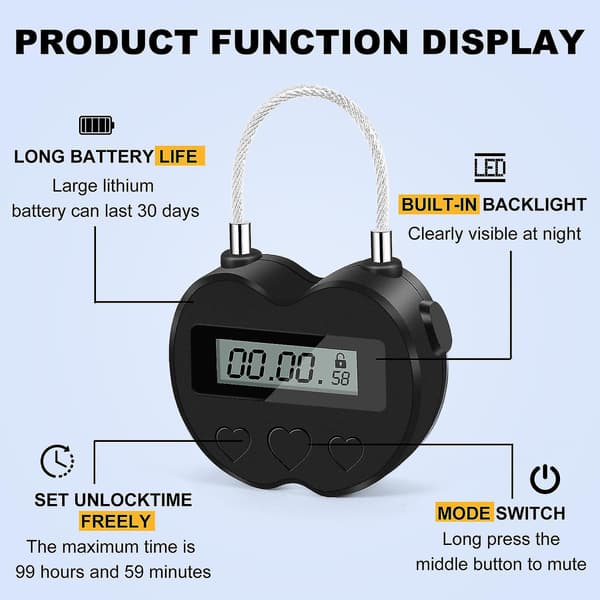 Smart Time Lock LCD-display, Multifunktionell Resesäkerhetstimer, Vattentät USB Laddningsbar Temporär Timer-hänglås