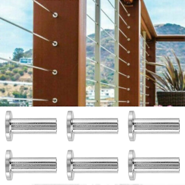 Skyddshylsor i rostfritt stål för 1/8 tums vajerräcke, trästolpar, DIY-balustrad T316 marinkvalitet 55-pack