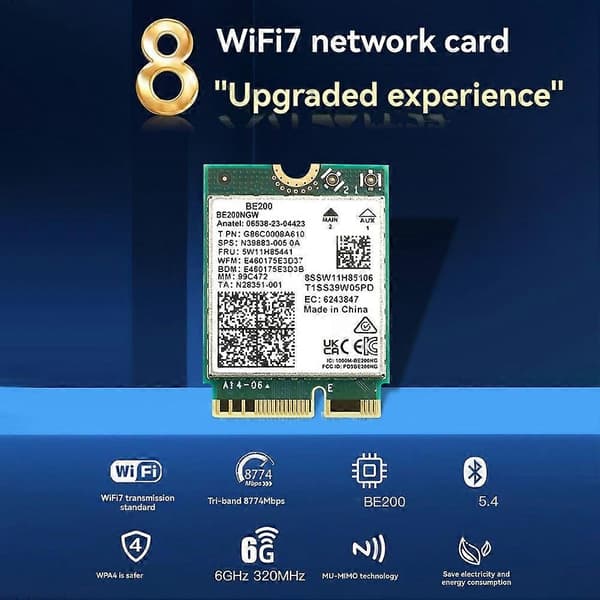 BE200 WiFi 7 -kortti + sisäänrakennettu antenni Bluetooth 5.4 WiFi-sovitin