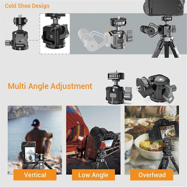 Mini Kulled Panoramahuvud för Stativ + Adapter för Kallskofäste för DSLR Kamera Stativ Telefonfäste