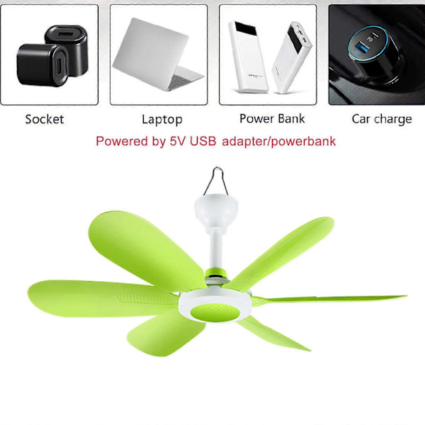 17,7 tommer fjernbetjening 8 timers timer 3-trins USB loftventilator telt campingventilator