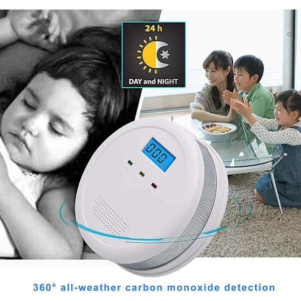 Kolmonoxiddetektor Batteridriven C620, EN52091 Alarm med Digital Display