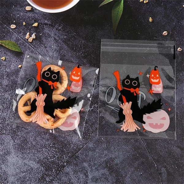 100 st Halloween Godispåsar Konpåse Pumpkin Spider Bat Förpackning Cookie Presentpåse style 15