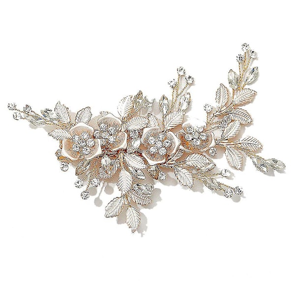 Alloy Leaves Håndlaget Blomst Hodeplagg Brude Bryllup Hodeplagg Hår Rhinestone Smykker Hårkam Brudehår A