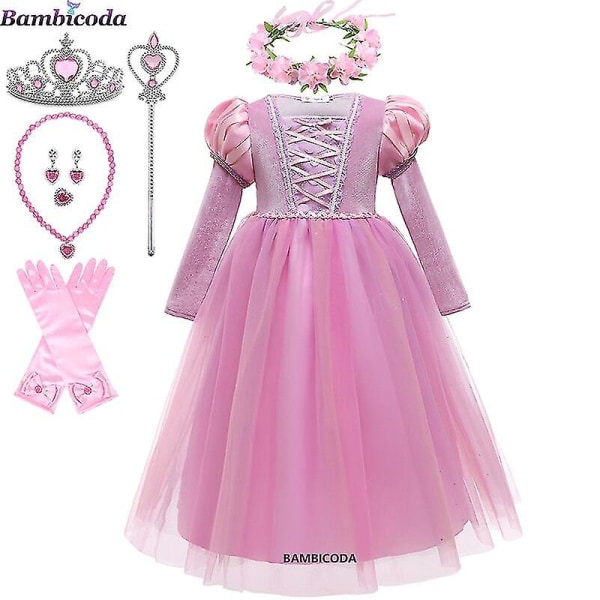 Flickor Rapunzel Princess Klänning Barn Hösttrasslade Fancy Princess Kostym Barn Födelsedag Karneval Klänningar Festkläder Cape dress 5T(120)