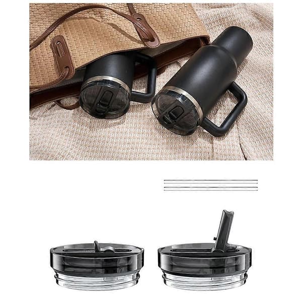 2 st mugglock för Stanley Cup-lock läckagesäkra, Stanley Cup-lockersättning för 40 oz med 2 sugrör Black & transparent