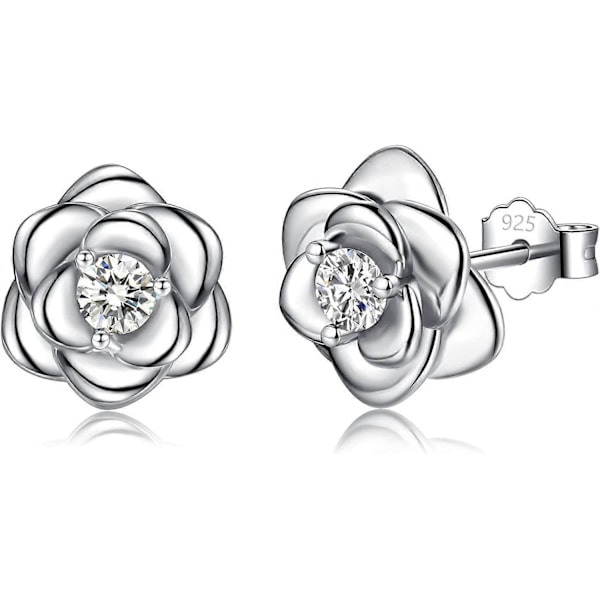 Sterling Silver øredobber for kvinner, Sølv Blomst Cubic Zirconia Hypoallergen Helix Brusk Øredobber Smykker Gaver til Jenter (Sølv, Gull, R