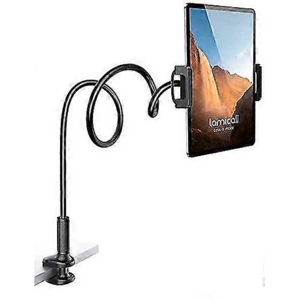Gooseneck Tabletthållare för sängen - Flexibel tabletarmklämma för sängen kompatibel - Svart