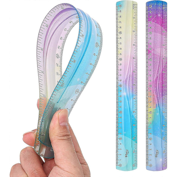 Set med 2 linjaler 30 cm Flexibel linjal Mjuk linjal Plast Färgglad linjal Set för studenter Rak kant linjal för barn och vuxna Studenter Skola C