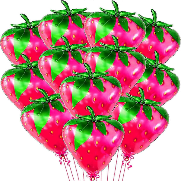 Jordgubbsballonger för jordgubbstemafester - 63 cm, 12-pack | Fruktballonger av Mylar för jordgubbstårta-dekorationer | Fruktballonger