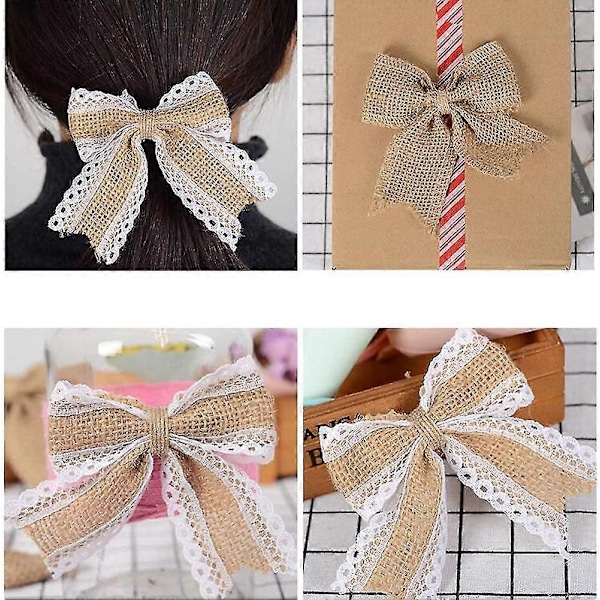 10 Stycken Jutesäck Rosetter Handgjorda Rustika Rosettknutar Fluga Ornament Bröllopsdekor Utsmyckning För Hantverk Presentinslagning Hemfest Dekoration