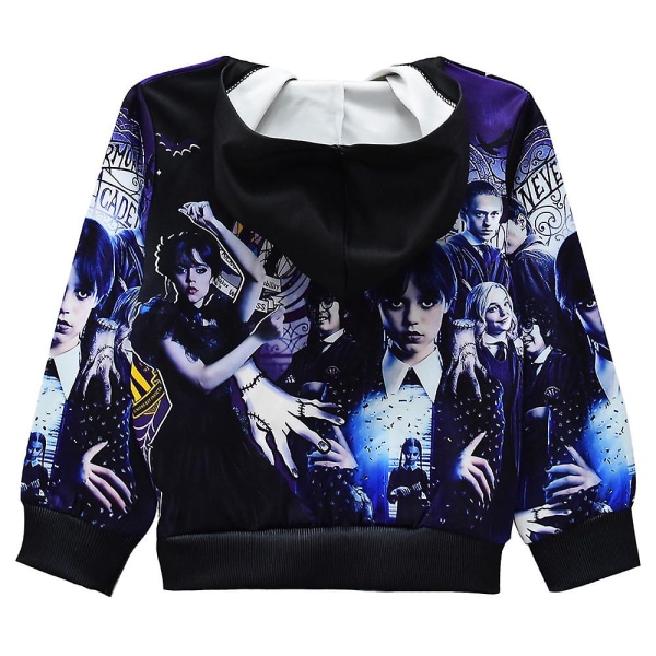 Onsdag Addams Printed Hooded Long Sleeve Jacket Zip Casual Jacka Black 5-6 Years