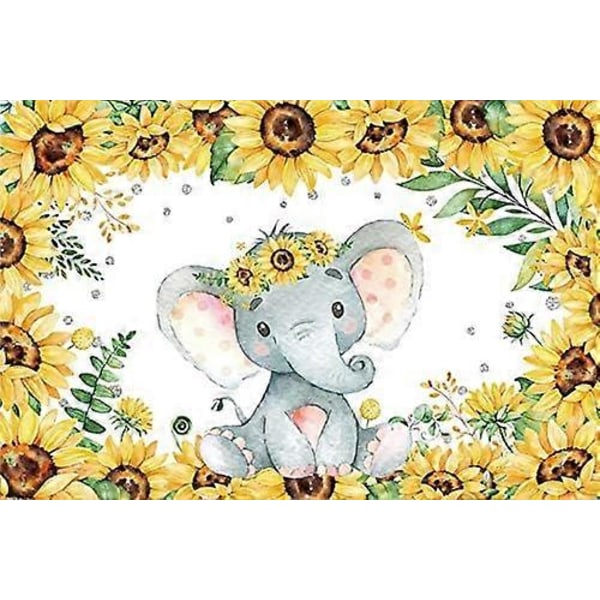 5x3ft Elefant Baby Shower Bakgrund Solros Tema Nyfödd Baby Shower Party Fotobakgrund Barn Födelsedagstårta Bord Dekoration Fotobås S