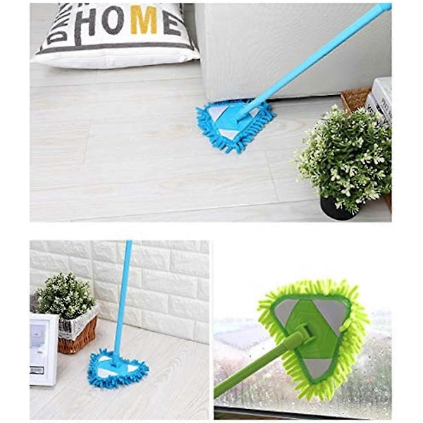 2X Moppipää Mikrokuitu Chenille Moppi Pölyhuiska Pää Kolmio Vettä Imevä Siivousmoppi Vaihtopää Kotisiivousväline (Sininen)