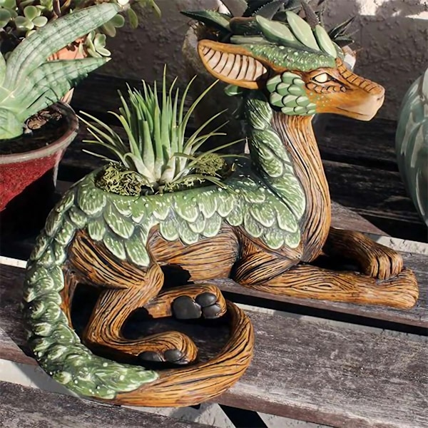 Sukulent drake-formad blomkruka hartsstaty ornament hemdekoration A