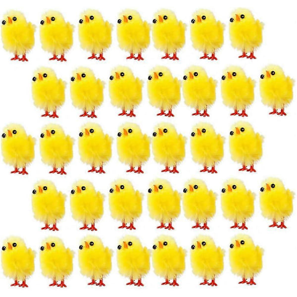 60 st Påsk Kycklingar i Fuskpäls Fluffiga Chenille Kycklingar Mjuka Plyschleksaker Påsk Kyckling Figurer 3cm Barn Diy Påskägg Hatt Dekor Kyckling Plysch