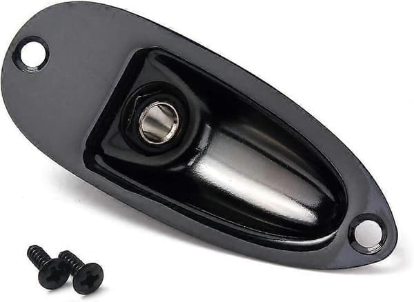 Bådstil Input Output Jack Plade Stik med Skruer til Fender Strat Guitar Sort