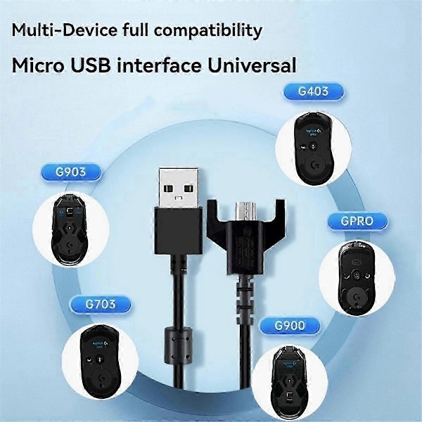 Udskiftnings USB-ladekabel Data Spilkabel kompatibel med GPRO/GPW/G900 G403 G703 Gaming Mouse Ladekabel-FO SAHN