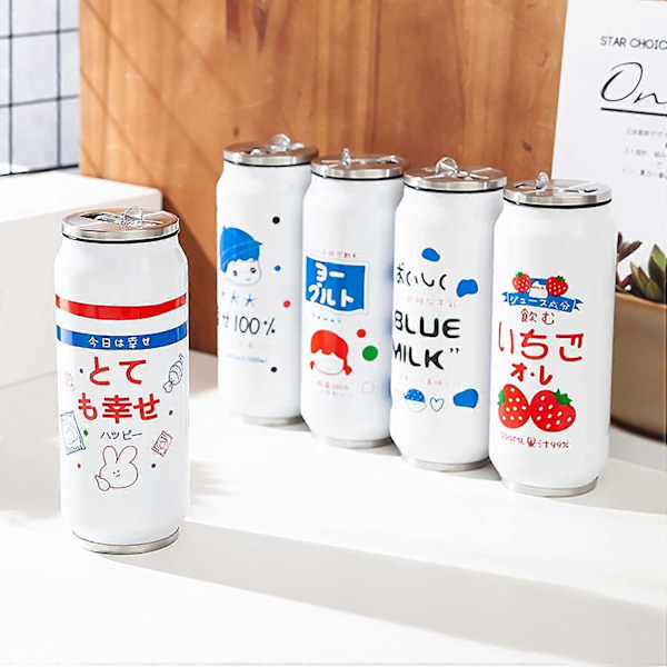 Dricktillbehör Kawaii Vattenflaska med Sugrör, Vattenflaska i Rostfritt Stål, Kawaii Skolmaterial, Vattenflaskor i Kartong, Isolerad Japansk St