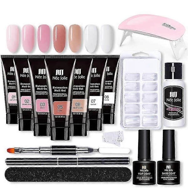 Förlängningsgel-nagelset - Nagelförstärkningsgel 7 Färger Rosa Naken Allt-i-ett-set med Nagellamp