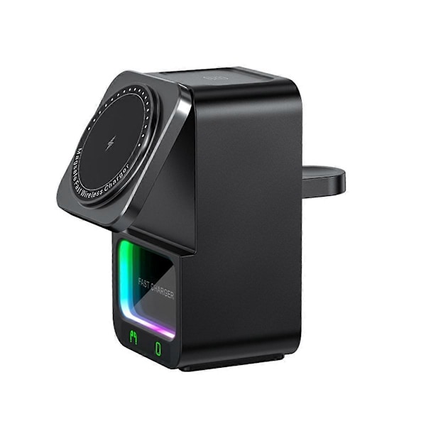 15W 5 i 1 Laddare Magnetiska Nattlampor Bluetooth Högtalare Svart