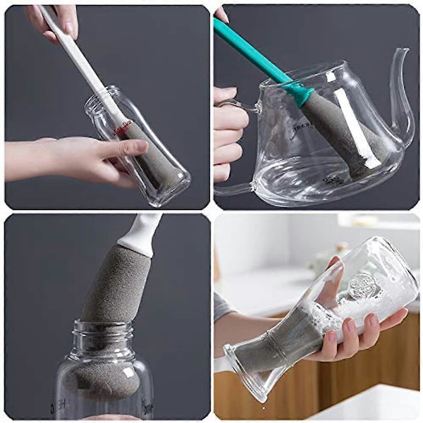 Kaxich 3 stk Rengjøringssvampbørste Flaskeskumbørste Skrubberenser for babyflasker Vannflasker med smal hals Glass Krus Kopper Tekanne