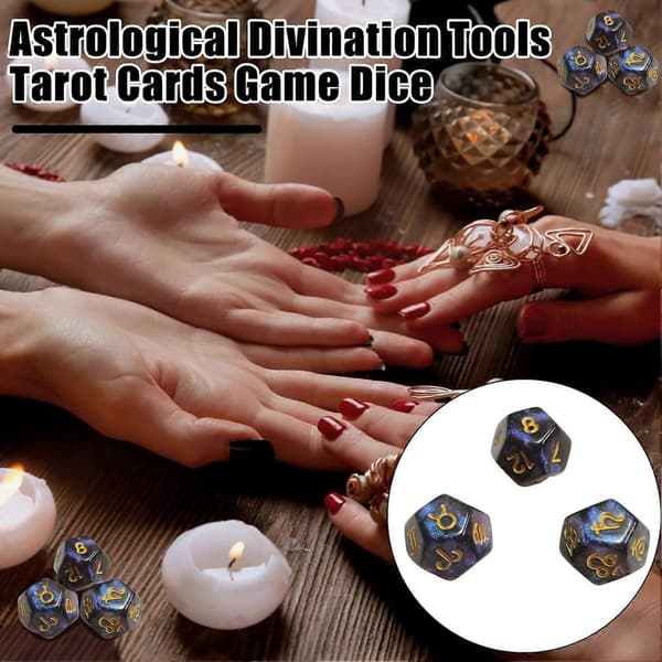 3 st/set Astrologitärningar 12-sidiga Tolv Stjärntecken Zodiaktärningar Glitter Akryl Lycka Dark Blue