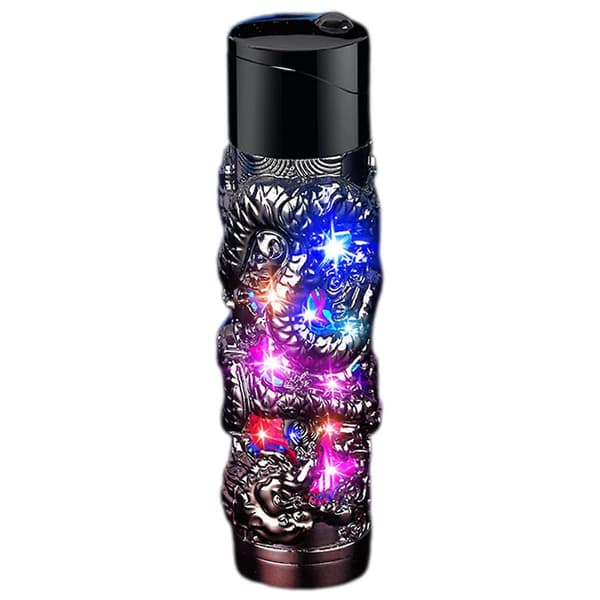 Mote Drager Relieff Lighter Høy Estetisk Unik Butan Lighter med LED Lys Gave til Menn Kvinner Black