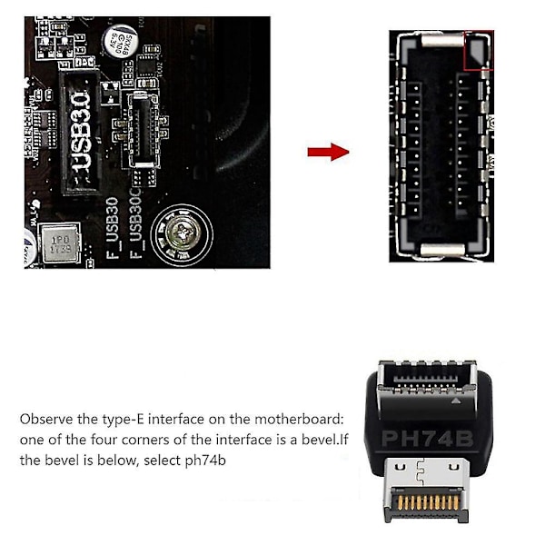 Datormoderkort Typ-E USB 3.1 Typ-E Gränssnitt 90 Graders Styrningsvinkel Främre Typ-C Installerad Adapter (PH74B)